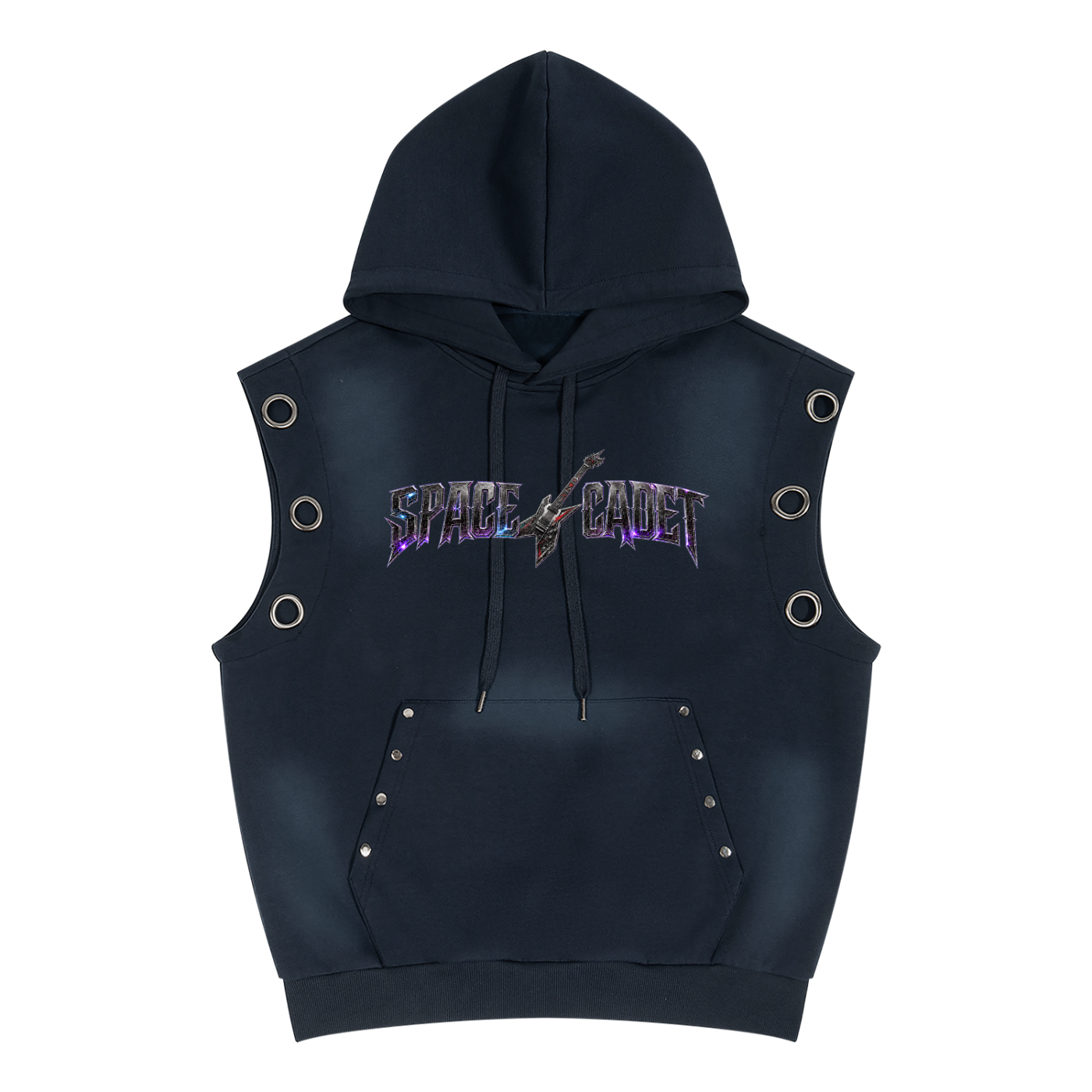 Space Cadet Rockstar Vintage Wash Sun Fade Sleeveless Hoodie