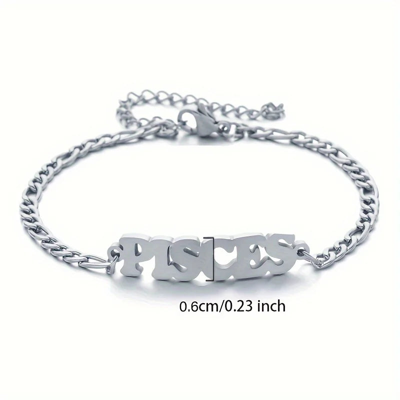 Stainless Steel Zodiac Letter Bracelet