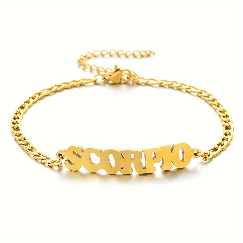 Stainless Steel Zodiac Letter Bracelet