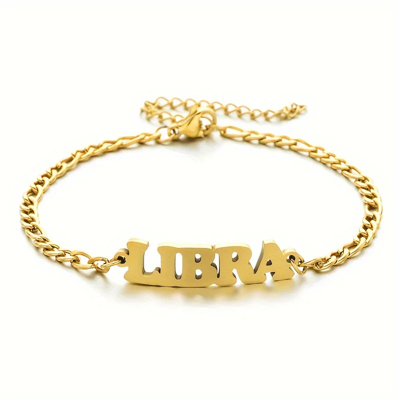 Stainless Steel Zodiac Letter Bracelet