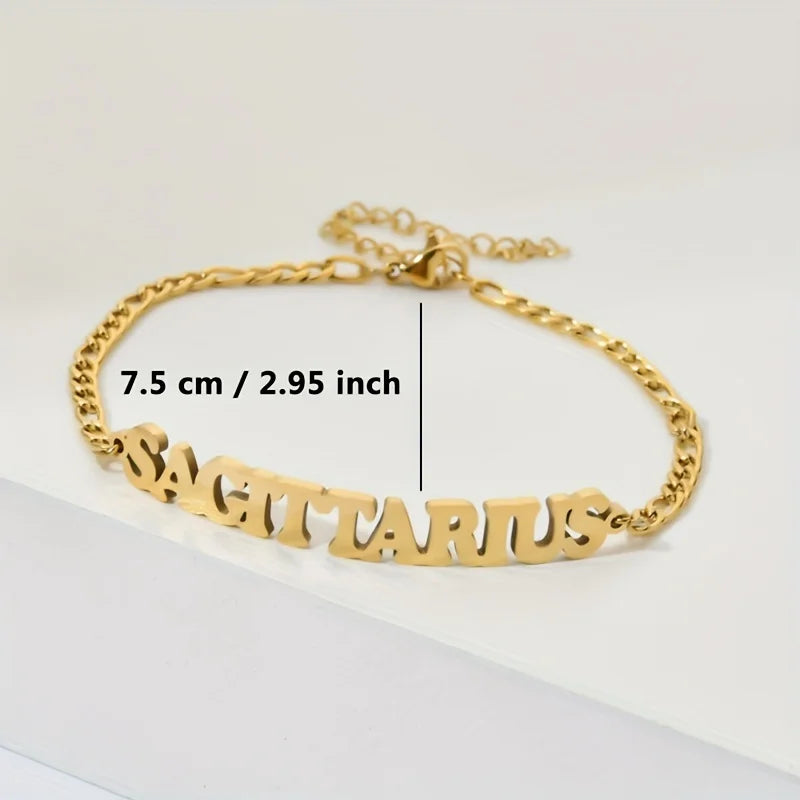 Stainless Steel Zodiac Letter Bracelet