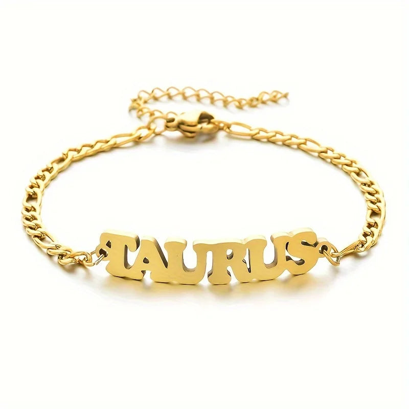 Stainless Steel Zodiac Letter Bracelet